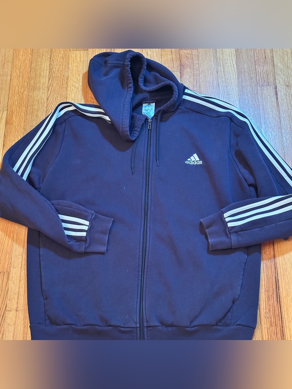 Adidas men Essentials Fleece 3-Stripes Full-Zip Hoodie Blue Size XL (c3)
